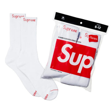 Supreme x Hanes White Crew Socks 2 pairs Accessories